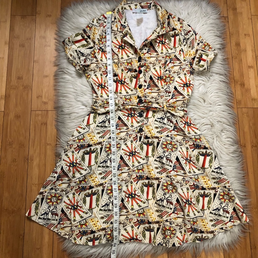 Vintage Eva Rose Retro Novelty Tarot Print Belted Fit Flare Mini Dress size M/L - Picture 11 of 11
